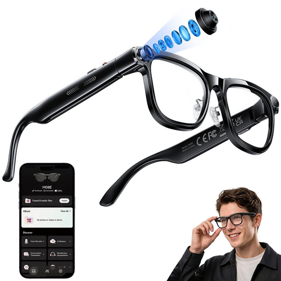 Photography Lighting Gear - ChatGPT搭載AIスマートグラス、リアルタイム翻訳機能、1300万画素カメラ、AIコミック日記作成機能、40g超軽量、長時間バッテリー搭載