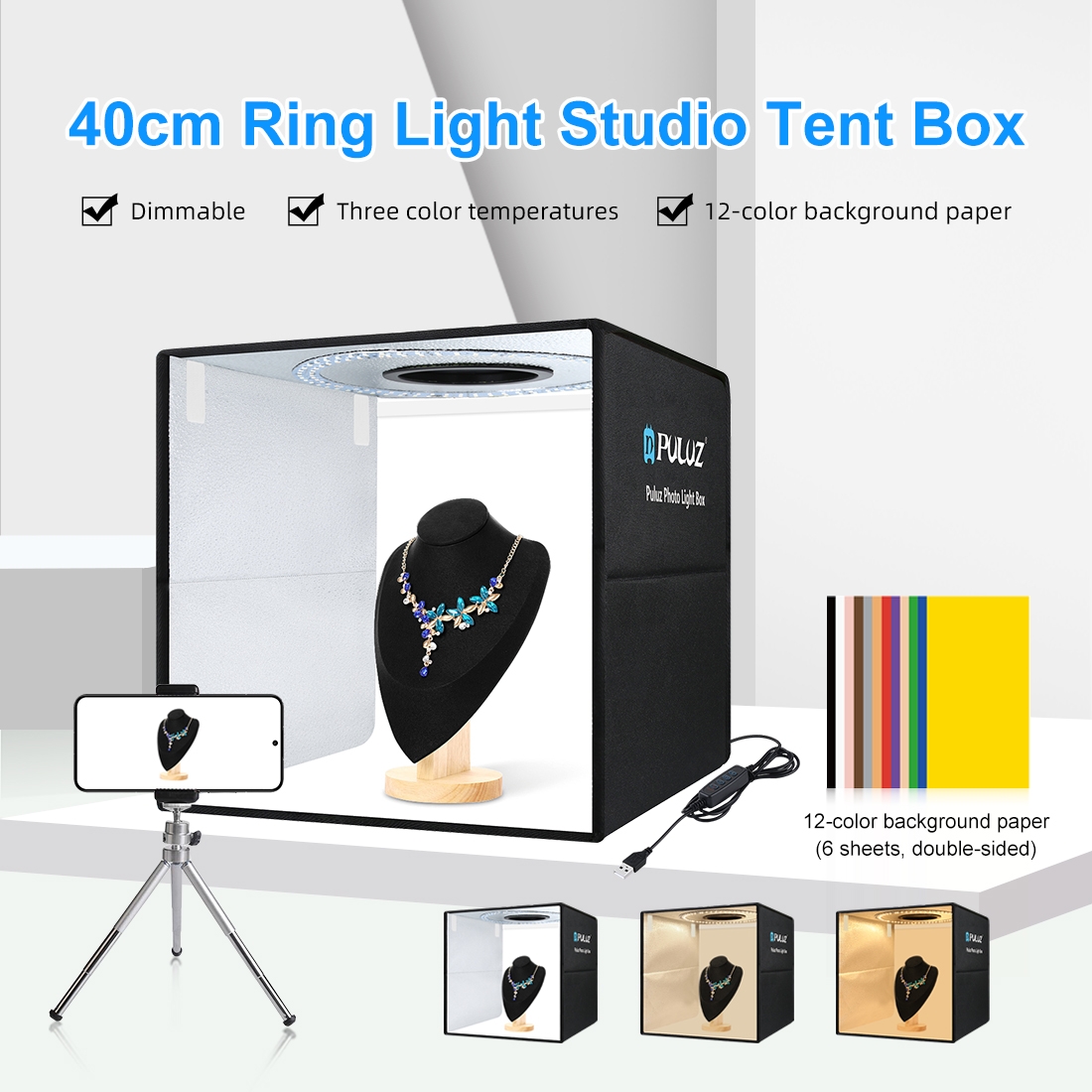 Photography Lighting Styles - PULUZ 40 センチメートル折りたたみポータブルリングライト USB 写真照明スタジオ撮影テントボックス 6
