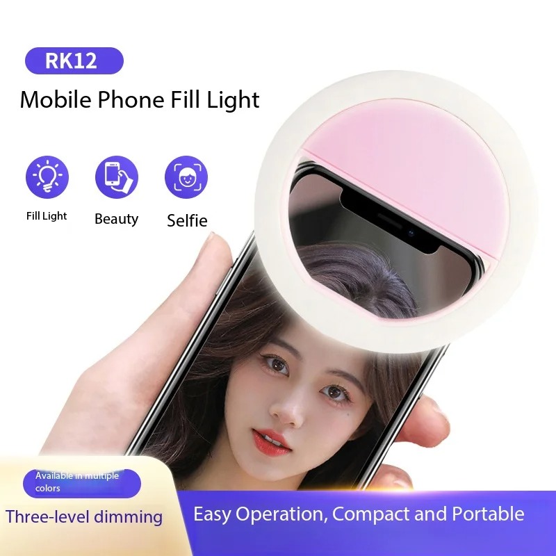 Photography Lighting Professional - 充電式クリップオン自撮りリングライト 3段階調節可能 ポータブルスマホ用美顔フィルライト ライブストリーミング/ビデオ撮影用