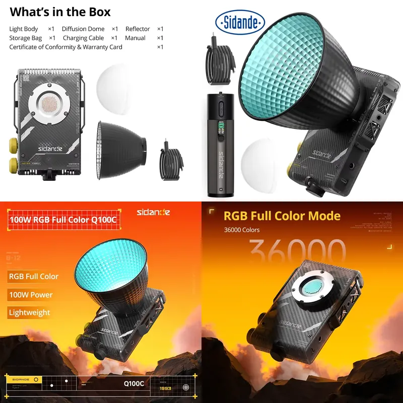 Photography Lighting Professional - Sidande Q100C Q100Lite 光学100WハイパワーRGBフルカラーポータブルプロフェッショナル写真撮影用フィルライト