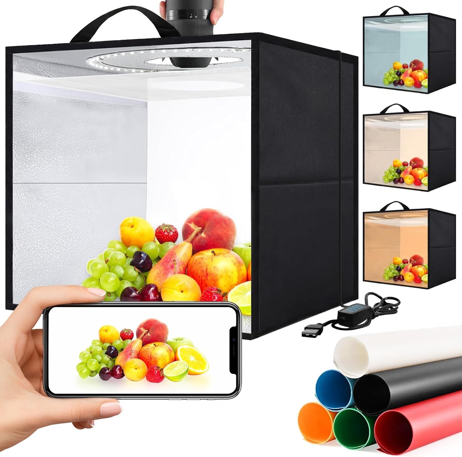 Photography Lighting Case - ライトボックス、ライトボックス写真撮影、16インチ×16インチフォトボックス、写真ライトボックス120個のLEDライト