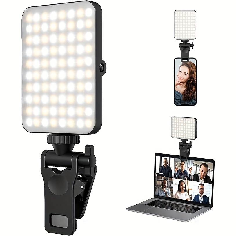 Photography Lighting Professional - 1個の充電式磁気LED自撮りライト、3モード調光可能なライト、3000mAh、120LED、電話/ラップトップ/PC、メイクアップ、ビデオ用クリップオン