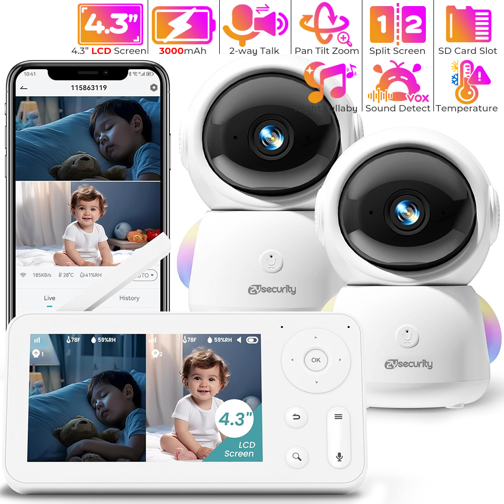 Photography Lighting Styles - カメラとオーディオを備えたベビーモニター,常夜灯,2台のカメラ,wifi,スマートフォン,2.4g,保育園,ペット,高齢者向け,355 ° 回転,RGB, 2k
