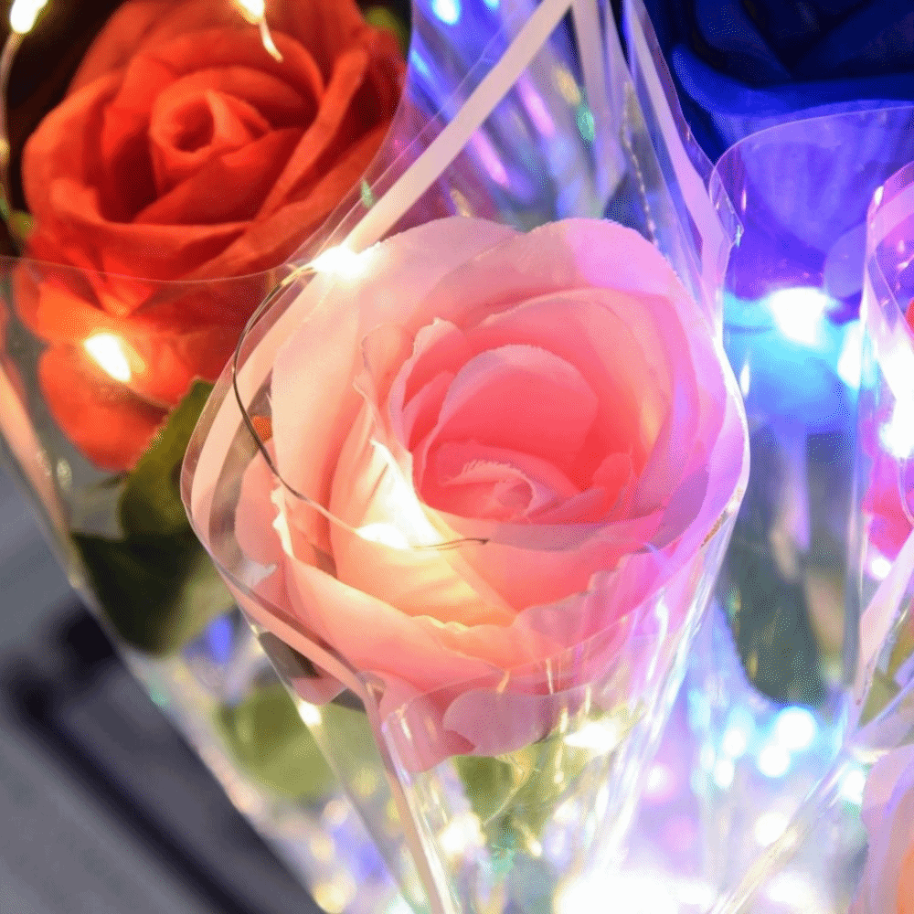 光る人工バラの花 LED ライトカラフルな模擬バラの花束写真 - Photography Lighting Simulator Free のレビューと価格